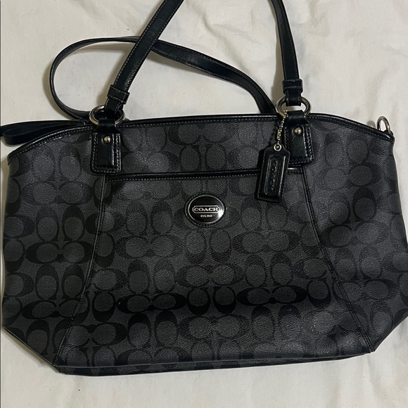 Coach Handbags - Coach Black Signature Tote with Logo Plaque